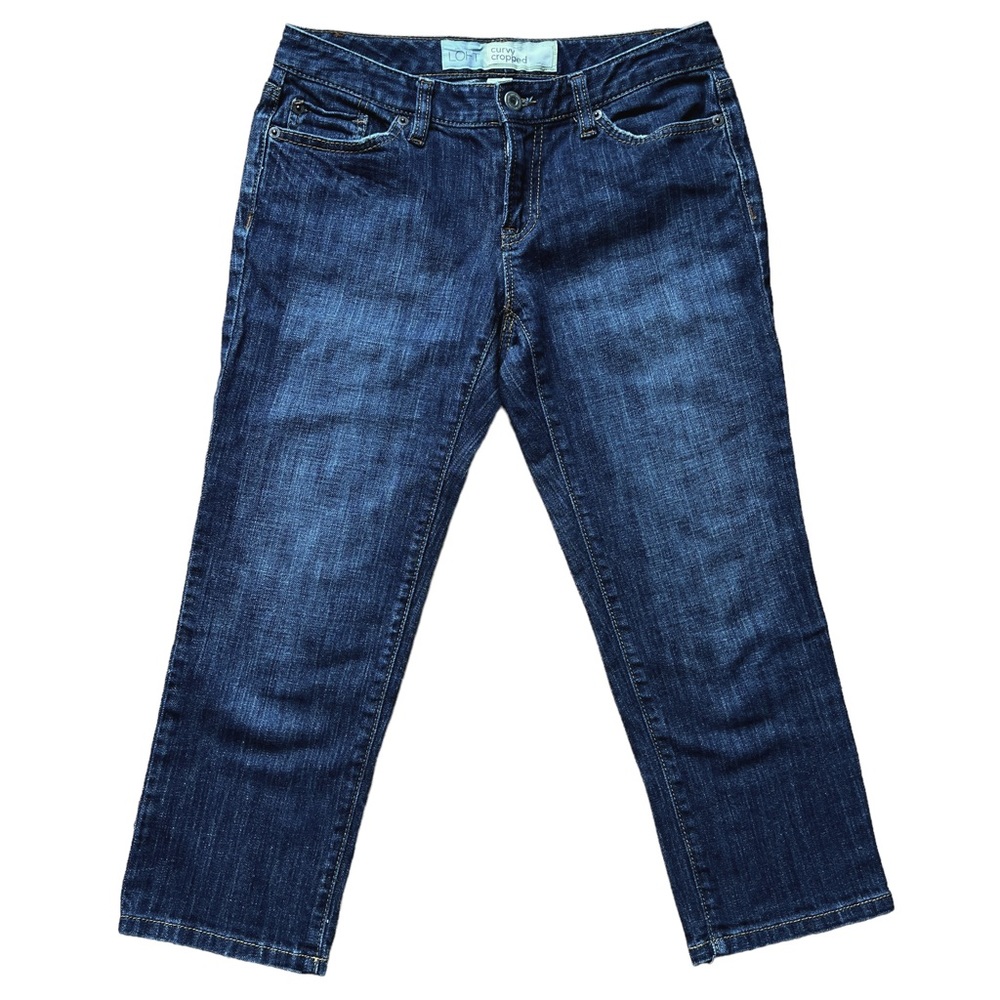 Ann Taylor LOFT Curvy Cropped Denim Jeans Women's 4P Petite Blue Cotton Blend